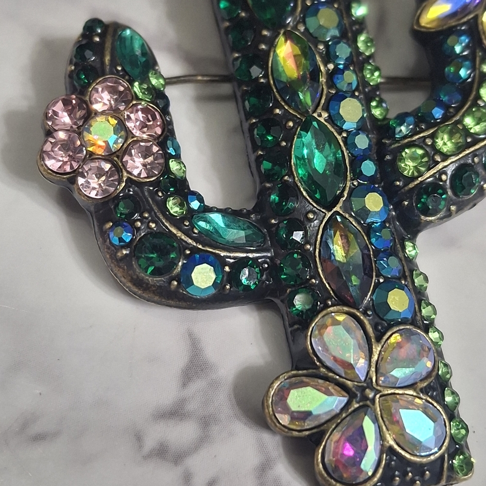 Colorful Rhinestone Cactus Brooch - Picture 3 of 6